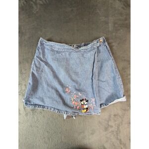 XL Vtg Disney Store Mickey & Minnie Y2K Embroidered Wrap Skort Skirt Jean EUC